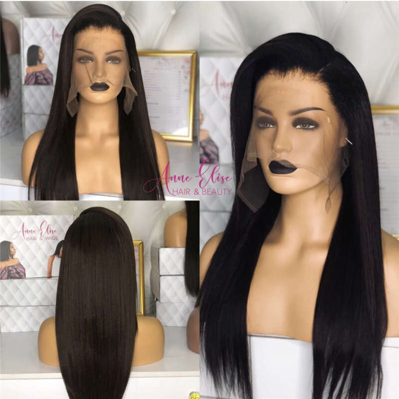 HD Front Lace Wig Female Forehead Wig Lace Hand Hook Wigs Black Mid Split Long Straight Synthetic Headset
