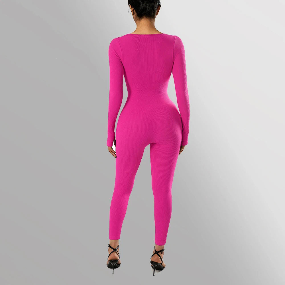 Long Sleeve Jumpsuit Women Bodycon One-piece Outfit Jumpsuit Square Neck Casual Streetwear Rompers Overalls playsuits Bodysuit 250225