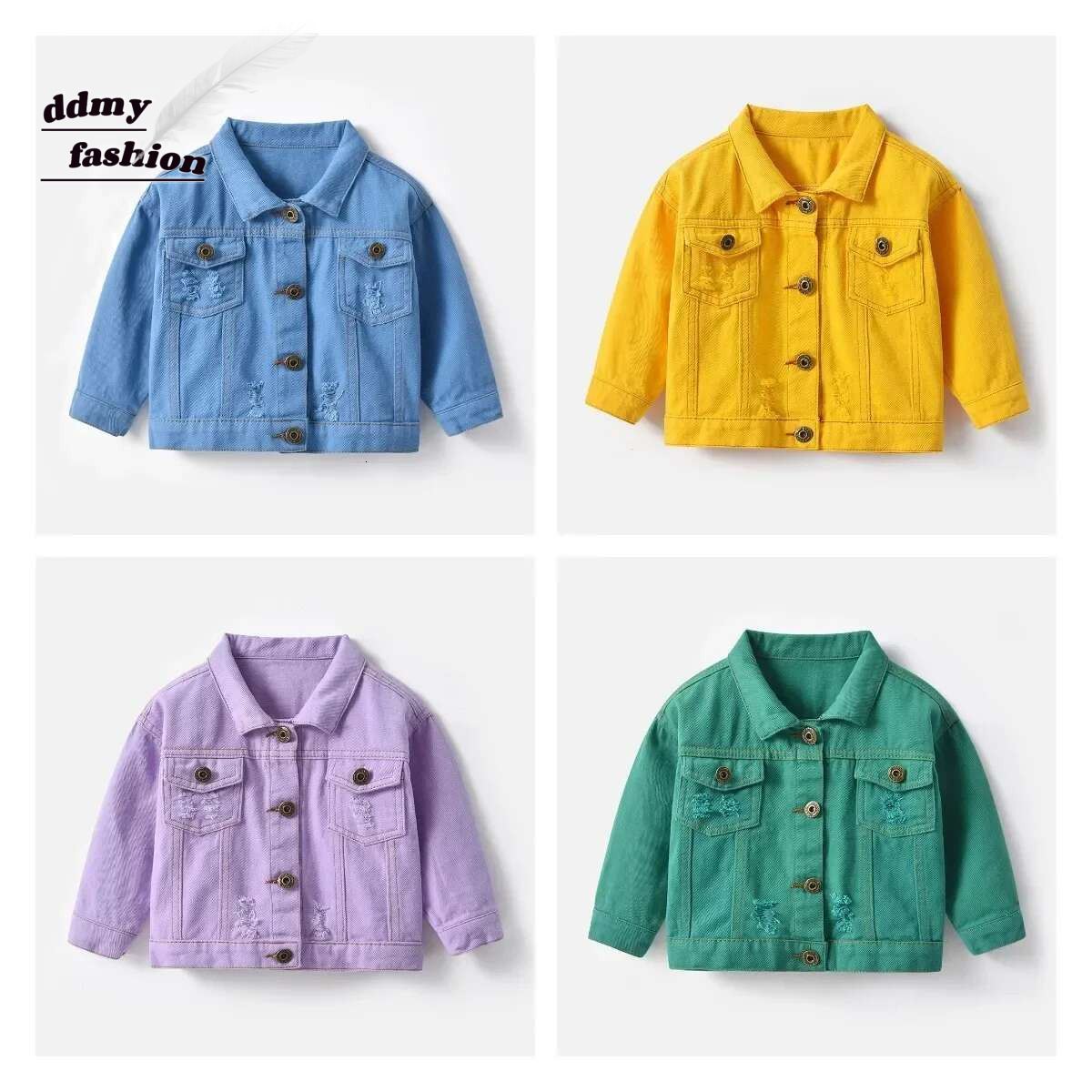 Ddmyshoesvip 70-140Cm Children S Denim Coat Spring Autumn Candy Color Unhooded Jeans Boys Girls Cool Jacket Cow Girl Outfit