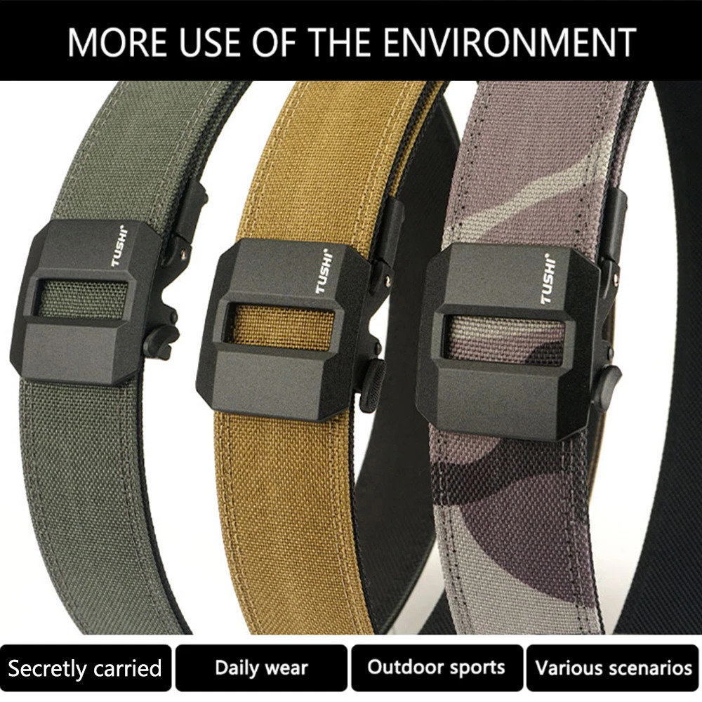 TUSHI Hard Tactical Gun Belt for Men Metal Automatic Buckle Thick Nylon Military Belt Casual Belt IPSC Girdle Male 250221