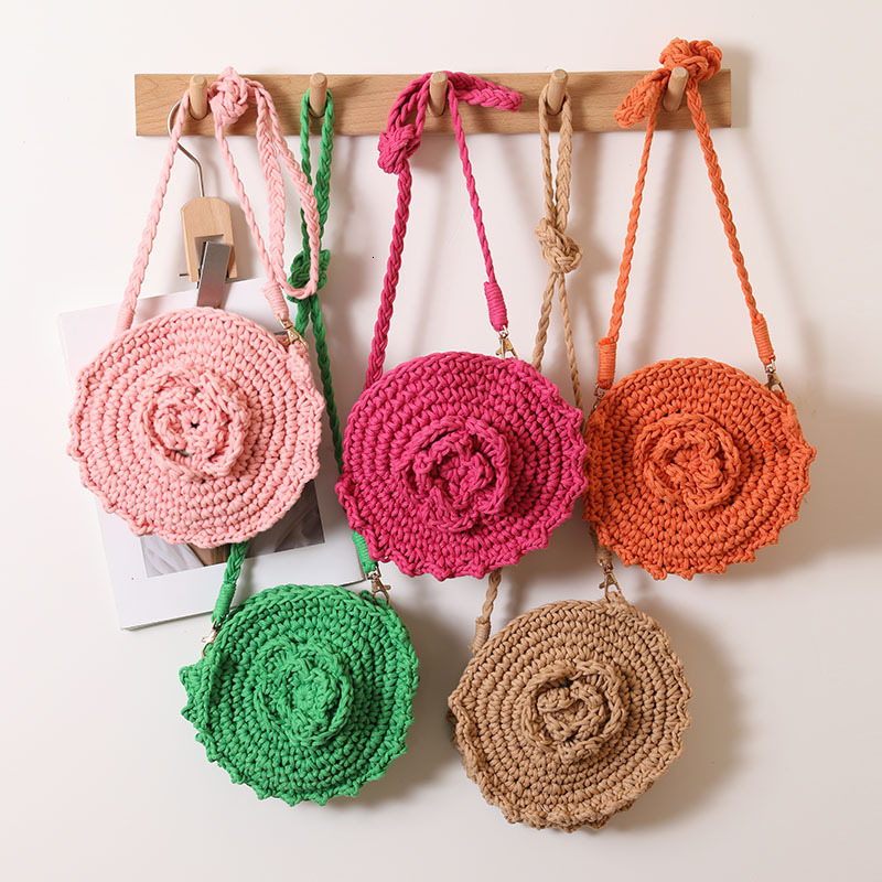 Cute flower crossbody cotton thread internet famous, same round woven bag, vacation style beach bag #swissmilitary