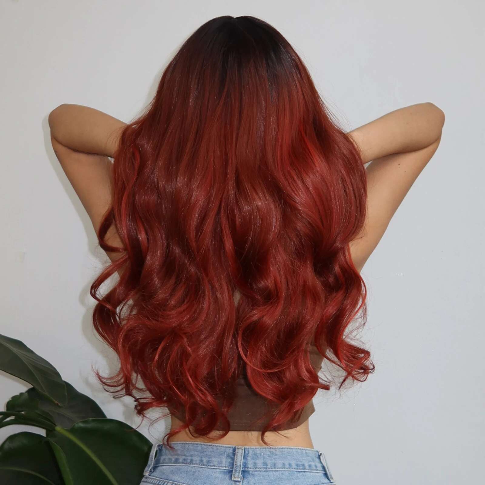 HENRY MARGU Auburn Synthetic Wigs With Bangs Ombre Long Wavy Wig For Daily Use Soft Natural Heat Resistant Party Fake Hair