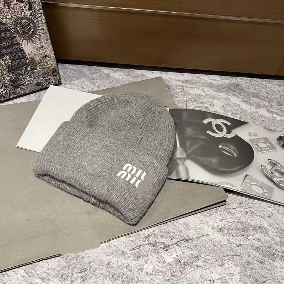 BeanieSkull Caps Miao Familys new rabbit hair knitted hat for women fashionable and versatile casual woolen hat with correct letters warm ear protecti