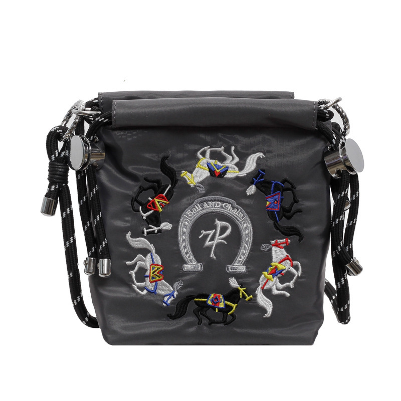Fashionable and versatile ins nylon cloth women's new single shoulder crossbody summer mobile phone bag, niche embroidery bucket #swissmilitary