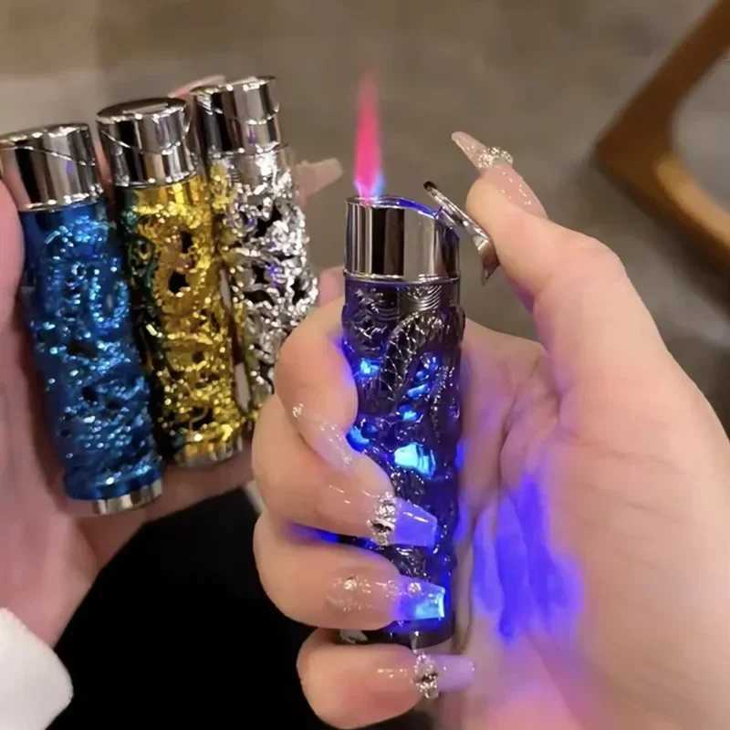 Metal 3D Relief Dragon Lighter Windproof Butane Turbo Red Flame Women Portable Lighter Cigarette Accessories Trendy Mens Gift Y250228
