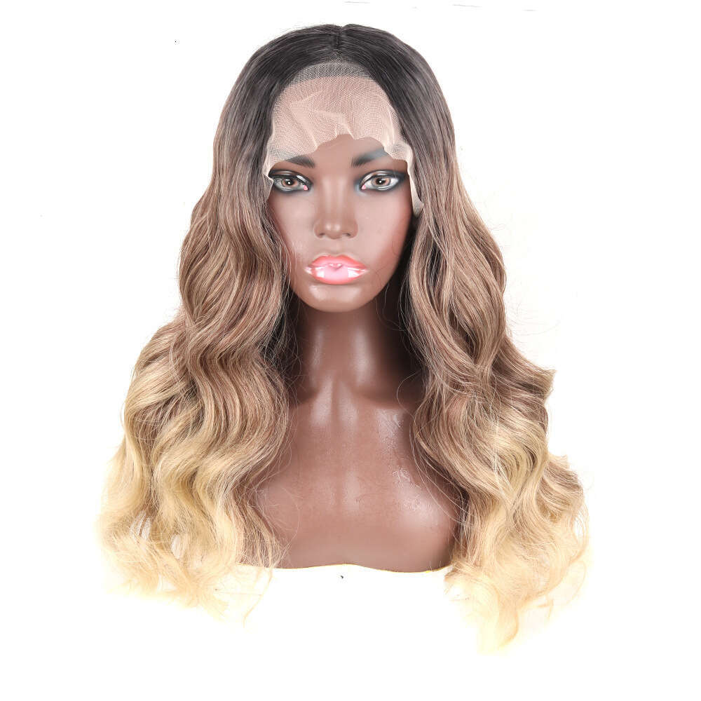 HD Front Lace Wig Women S Fashion Big Wave Front Lace Gradient Color Long Curled Hair Chemical Fiber Wig Headset Wigs