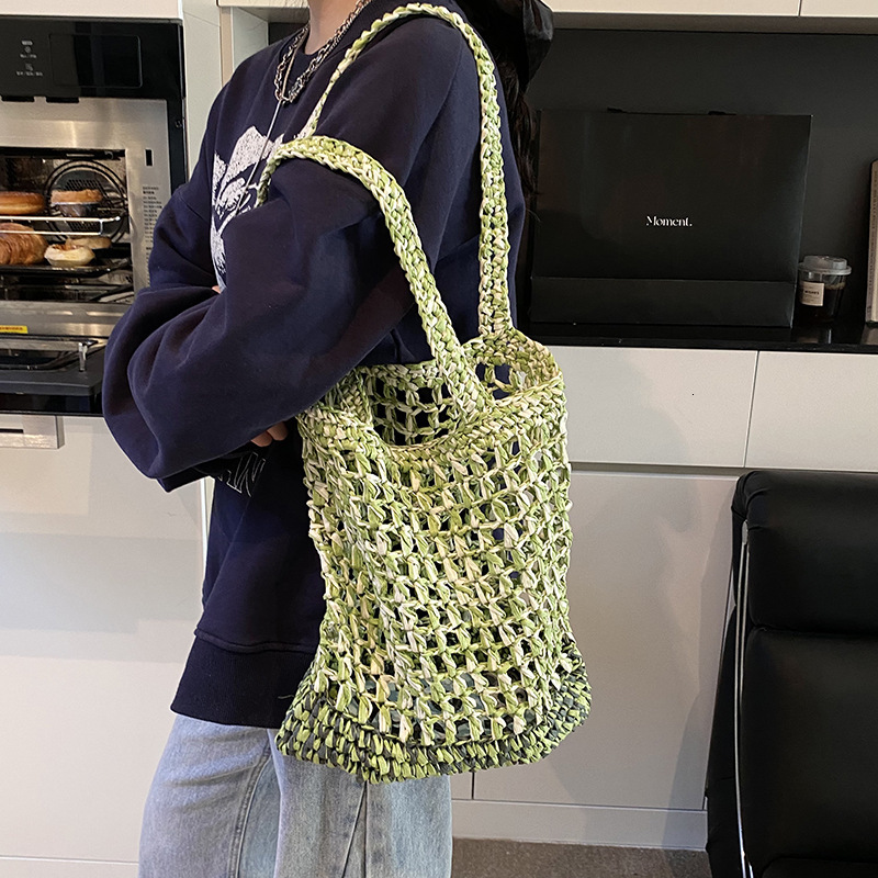 Hand tote for spring and summer 2025, new shoulder colorful hollowed out grass woven bag, beach vacation bag #swissmilitary