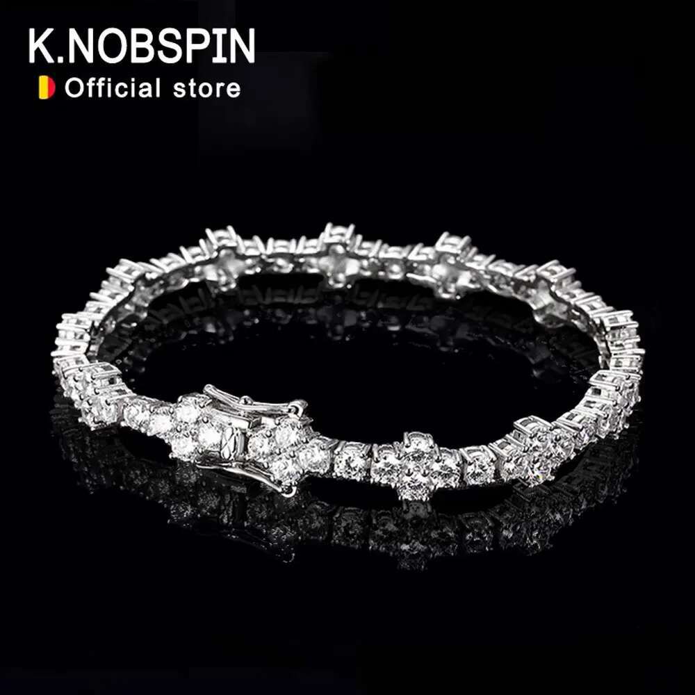 KNOBSPIN D VVS1 Moissanite Tennis Bracelet Solid Sterg Sier Plated White Gold with GRA Bracelets for Women Jewelry