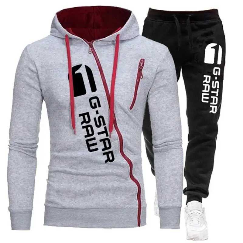 2024 Autumn Winter Oblique Zipper Tracksuit Men Sweatshirt + Sweatpants 2 Pieces Set Casual Mens Hooded Hoodies Suit Sportswear X250228