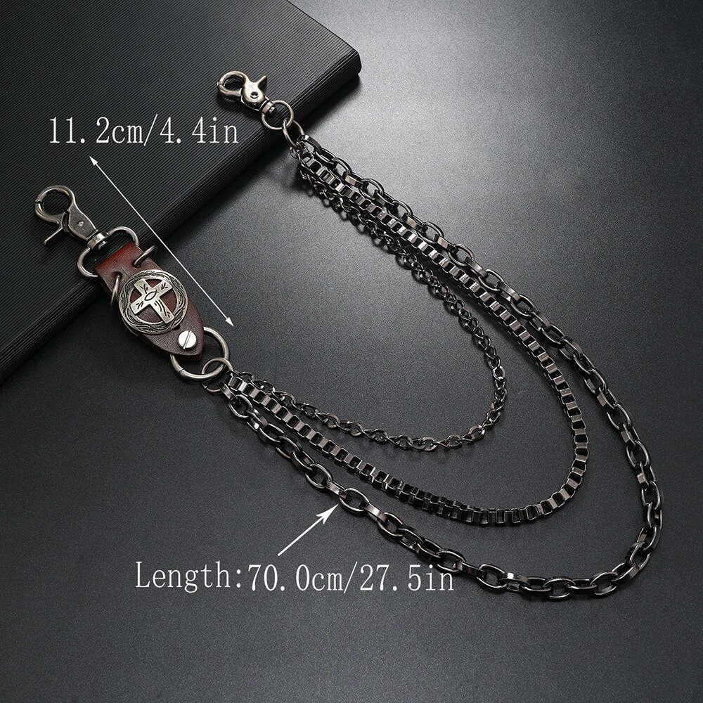 Punk style versatile metal jeans accessories, waist chain, cowhide cross, trendy men's and women's hip-hop pants chain