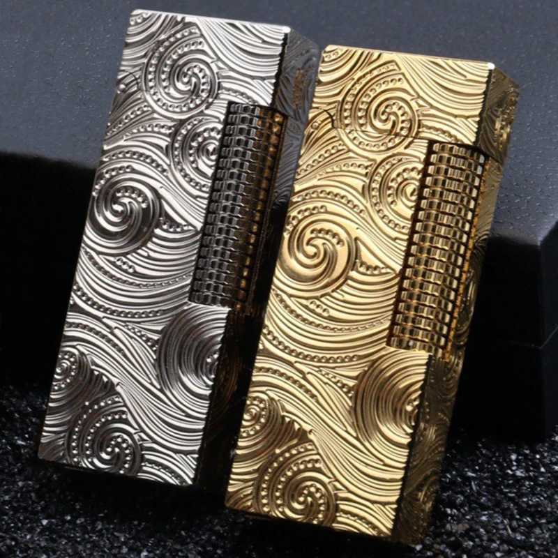 2024 New Luxury Brass Lighter With Side Sliding Gold Carving European ical Grinding Wheel Ignition Lighter Y250228