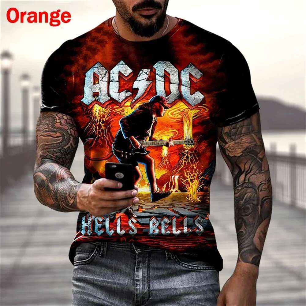 Men's and Women's Graphic Short Sleeve T-Shirt, College Hip Hop T-Shirts, 3D Casual T-Shirts, Rock Fashion, ACDC Music, Personality, New