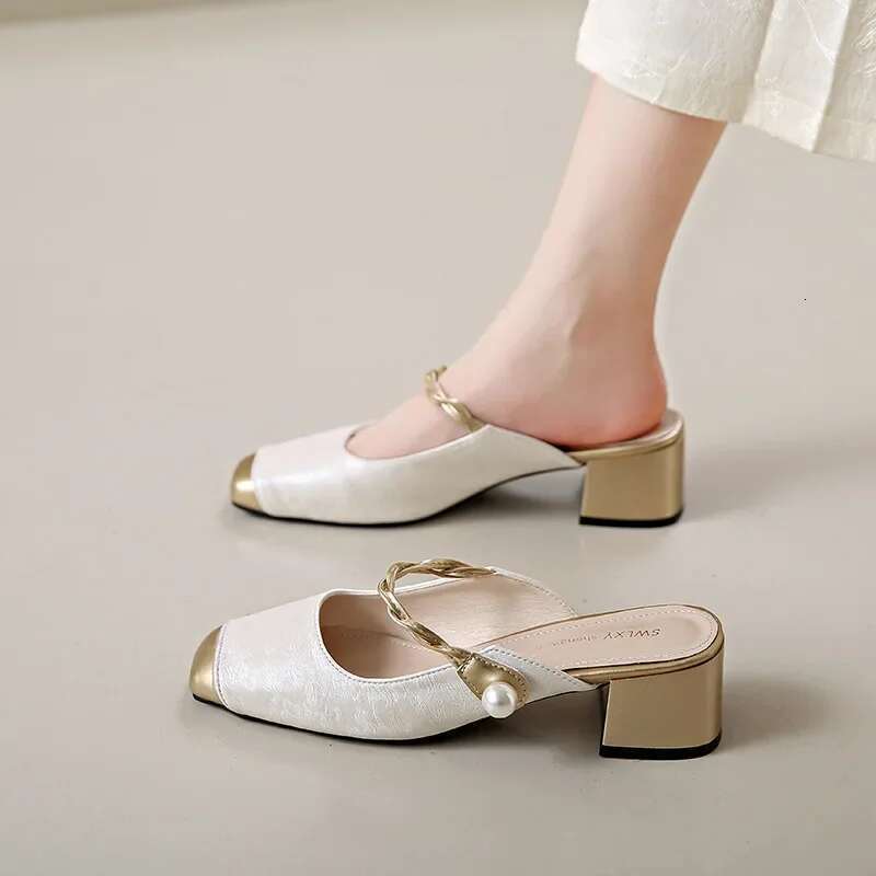 Satin Square Toe High Heels Fashion Designer Sandals Green Sgback Party Dress Shoes Muller Pumps Women