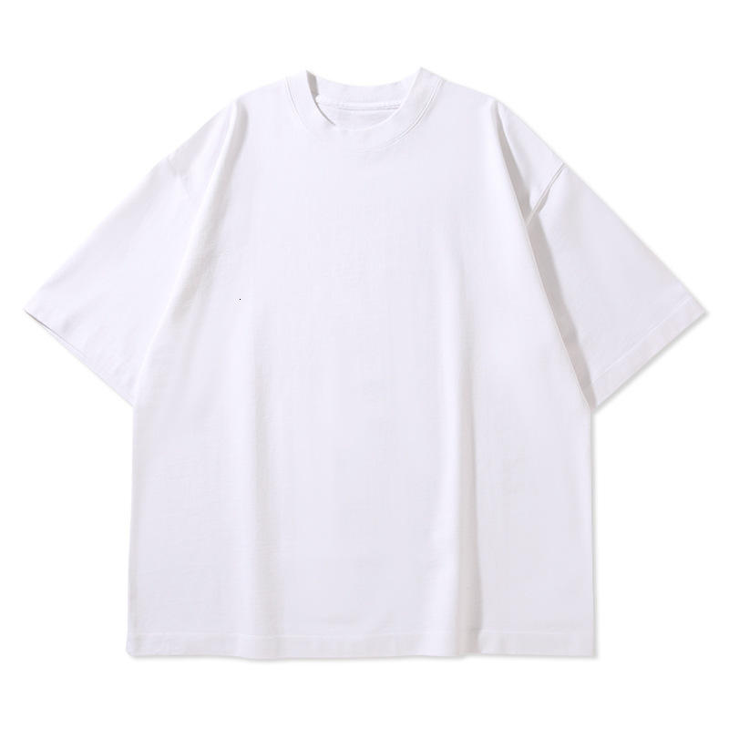 Designer's 320g American Style Large Threaded Neck Loose Shoulder Round Neck Short Sleeved T-shirt Fashion Brand Solid Color Bottom Shirt