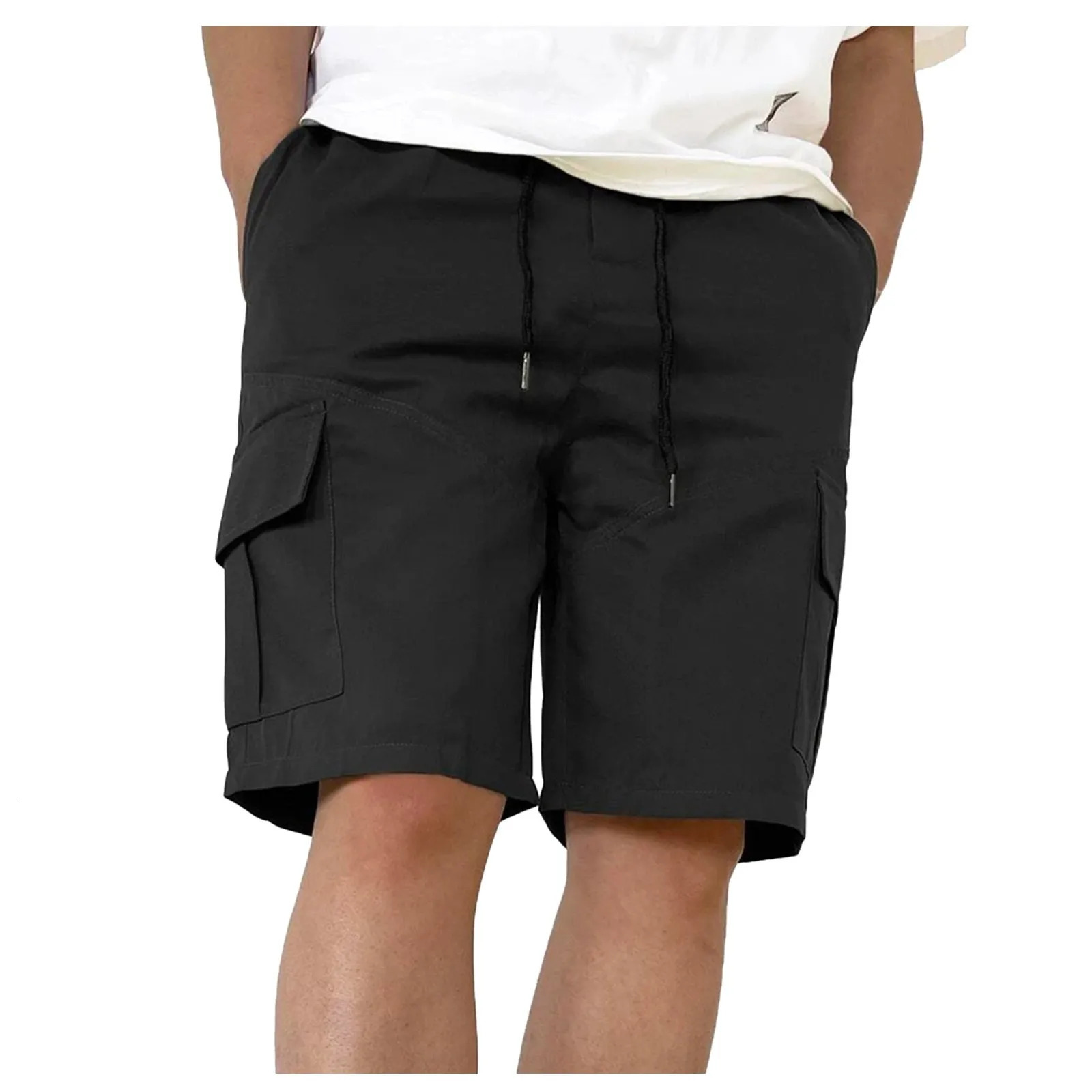 Cargo Pants Men Summer Oversize Lightweight Solid Color Multi Pocket Tie Sports Shorts Drawstrings Casual Hiking Shorts 250225