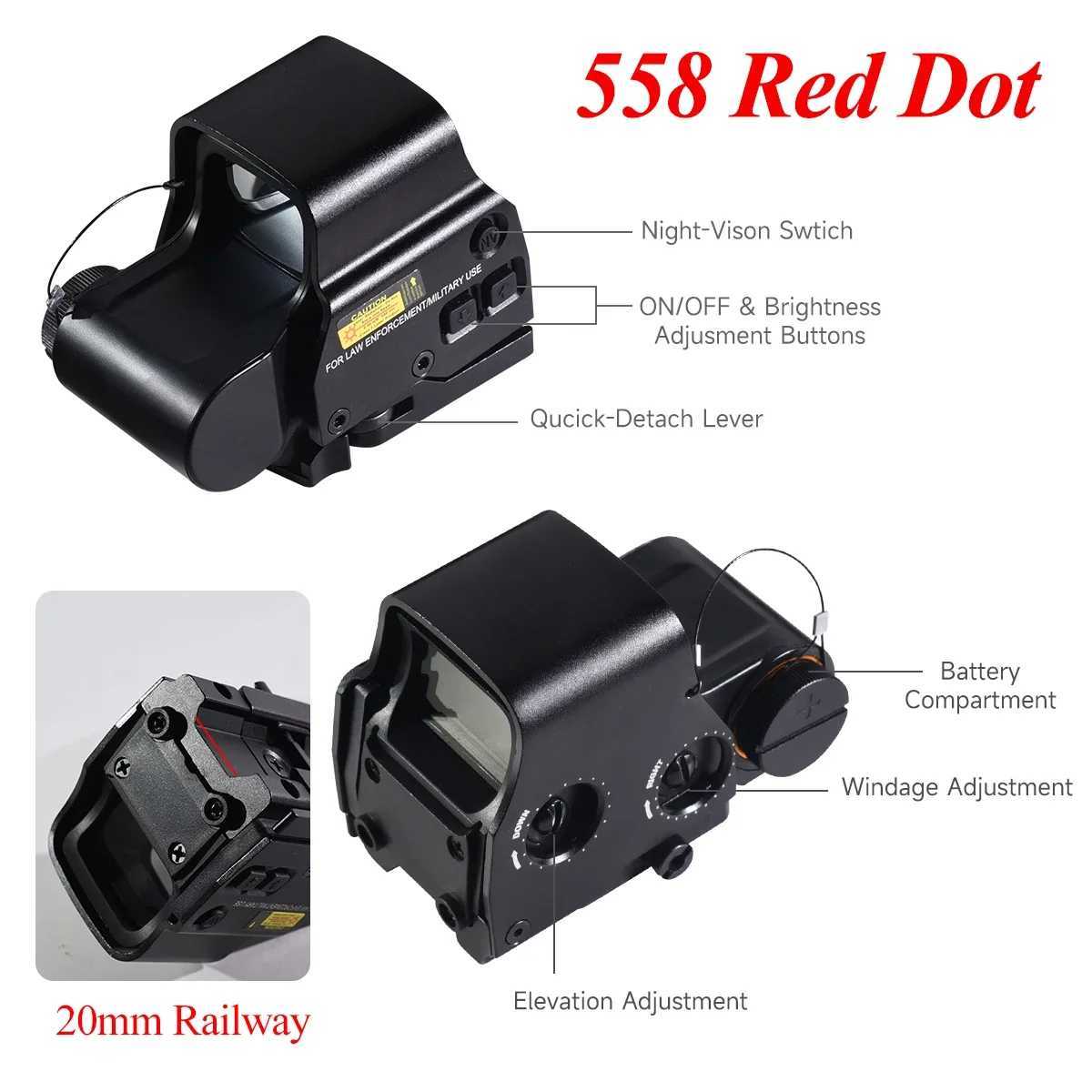 558 553 G33 Red Dot Sight Holographic Flip 3X Magnifier Weapon Optics REFLEx Sights Scope Collimator Hunting AccESSories X250228