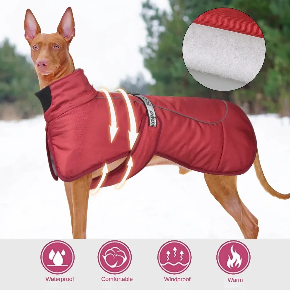 Winter Dog Clothes For Big Dogs Warm Fleece Large Dog Jacket Waterproof Pet Coat With Harness Labrador Clothing Pet Costume 250226