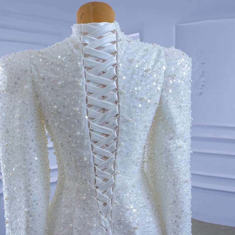 muslim long sleeve high neck sequins custom wedding dress for graduation banquet novia sirena