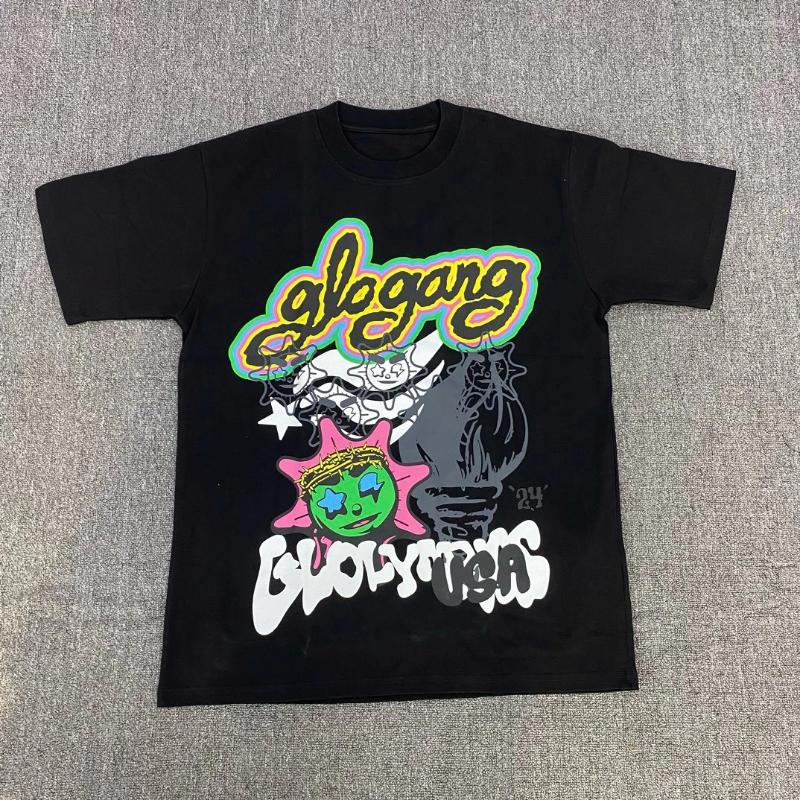 Men's T-Shirts American Hip Hop Glo Gang High Street Trendy Brand Designer Printed T-shirt 2025 Summer Cotton Casual Loose Unisex