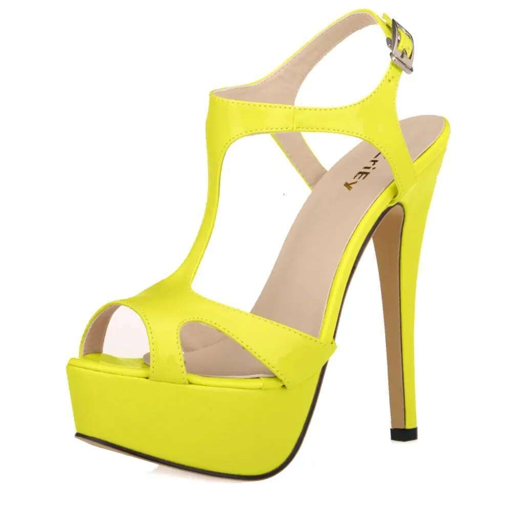 Cross-dresser Unisex Men's Pumps Stilettos 14cm Sexy T-Strap Peep Toe Platform Nightclub Style Shoes Patent Leather High Heels