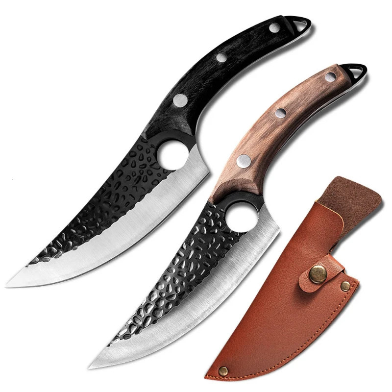 Hand-Forged Kitchen Knife Boning Knife Cleaver Sharp Split Slaughter Fleshing Boning Small Machete Solid Wood Handle 250225