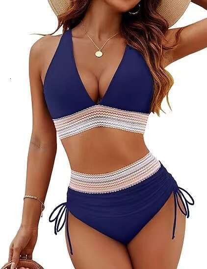 Women's High Waist Split Set V-neck Tether Bikini Gathers Hot Selg 2025 New Casual Fashion Trendy Clothing