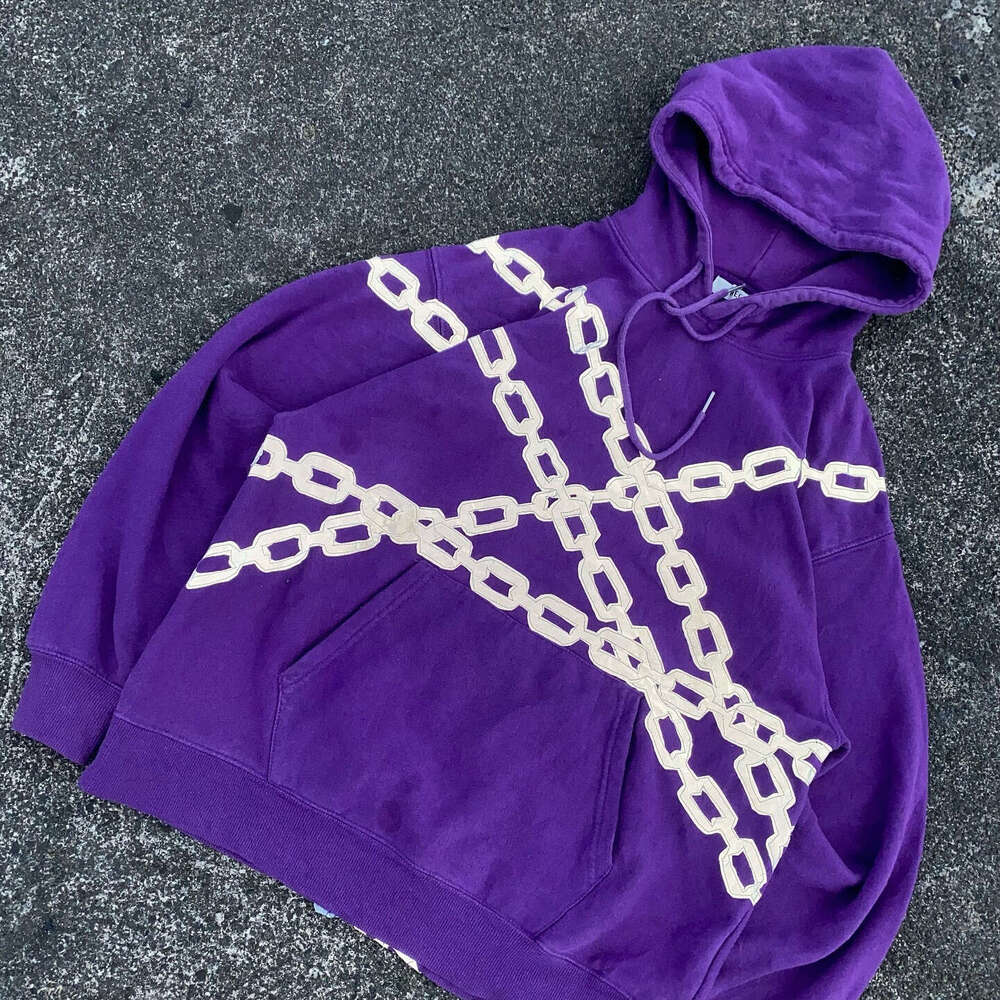 International Station Winter Trendy Men's and Women's Same Style Purple Shackle Embroidered Hoodie