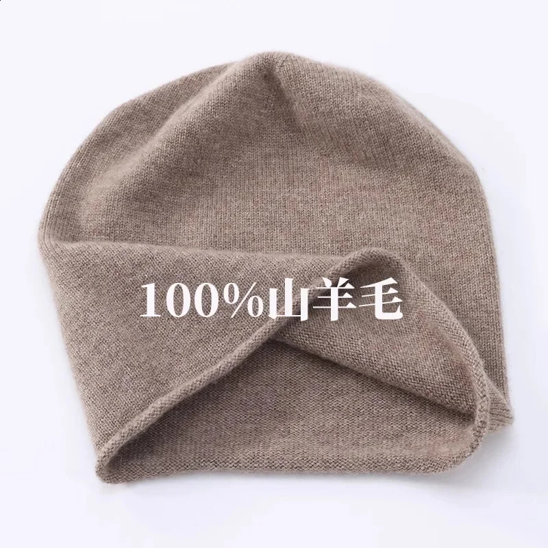 High Quality Pure Cashmere Hat Men Women Autumn Winter Warm Knit Curled Cold Wool Cap Male Casual Classic Solid Beanie Couple 250221