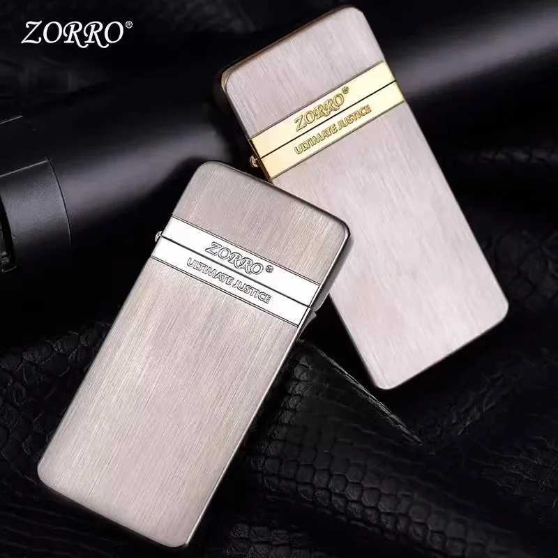 Zorro Windproof Ultra-thin Pure Copper Kerosene Lighter Vintage Engraved Wheel Metal Lighter Mens Smoking Accessories Gadgets Y250228