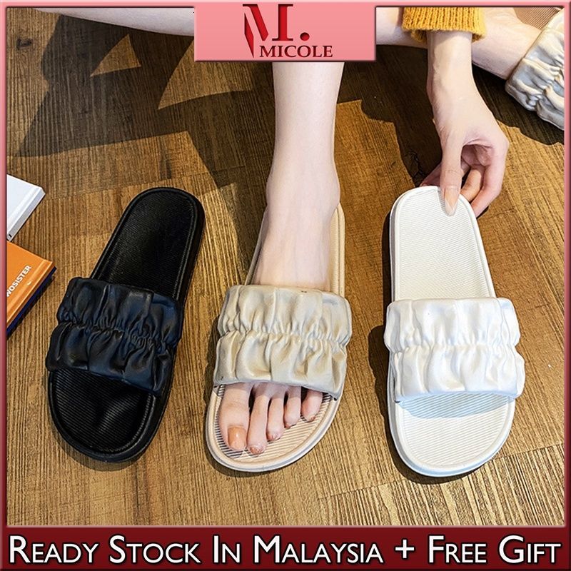 Slippers For Women In Summer Fashionable Fairy Style Flat Pleated Shoe Upper Suitable For Indoor And Outdoor Wear Student One Line Slippers Cool Slipp