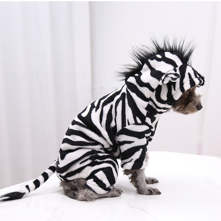 Wholesale Fall - Winter Thickened Flannel Four - Legged Pet Clothes in Zebra - transformation Design for Small, Medium and Large Dogs, Cats