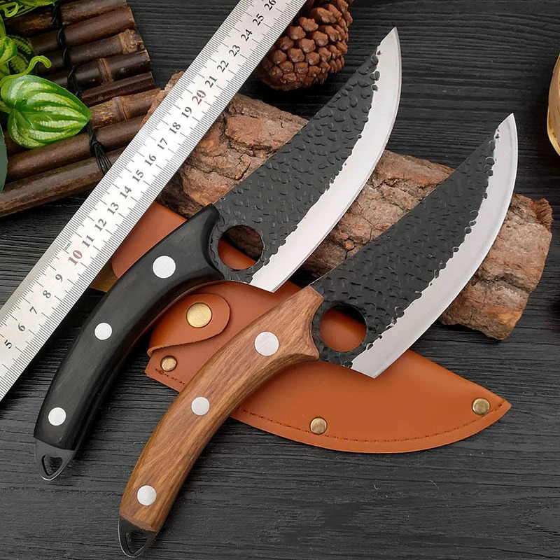 Hand-Forged Kitchen Knife Boning Knife Cleaver Sharp Split Slaughter Fleshing Boning Small Machete Solid Wood Handle 250225