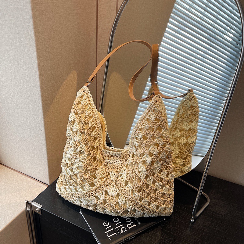 Lazy style woven tote big for women in spring and summer 2025, new large capacity shoulder bag, vacation beach bag #swissmilitary