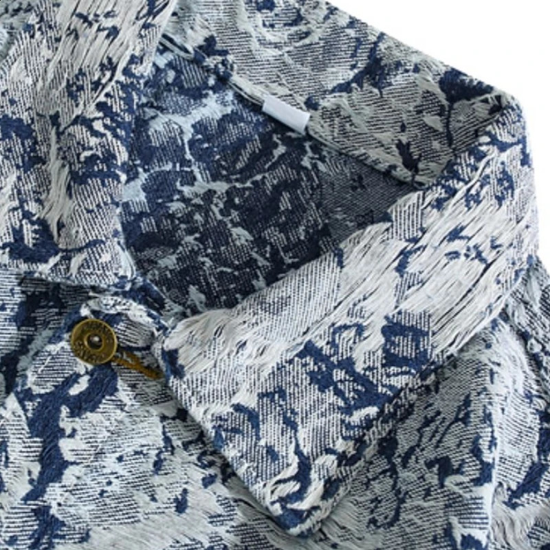 American Niche Jacquard Denim Jacket Jeans Suit Mens Handsome Casual Loose High Street Jackets Trousers Set Male Clothes 250228