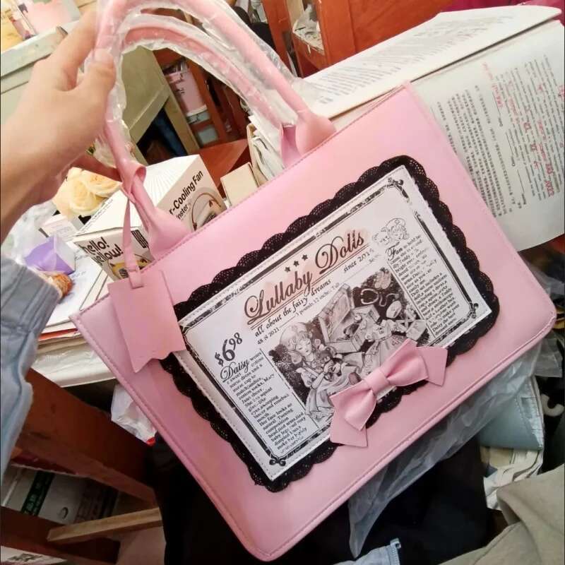 Vintage Sweet Pink Handbags For Women Classic Large Capacity Lolita Bow Shoulder Teenage Girls PU Tote Bag Haruku