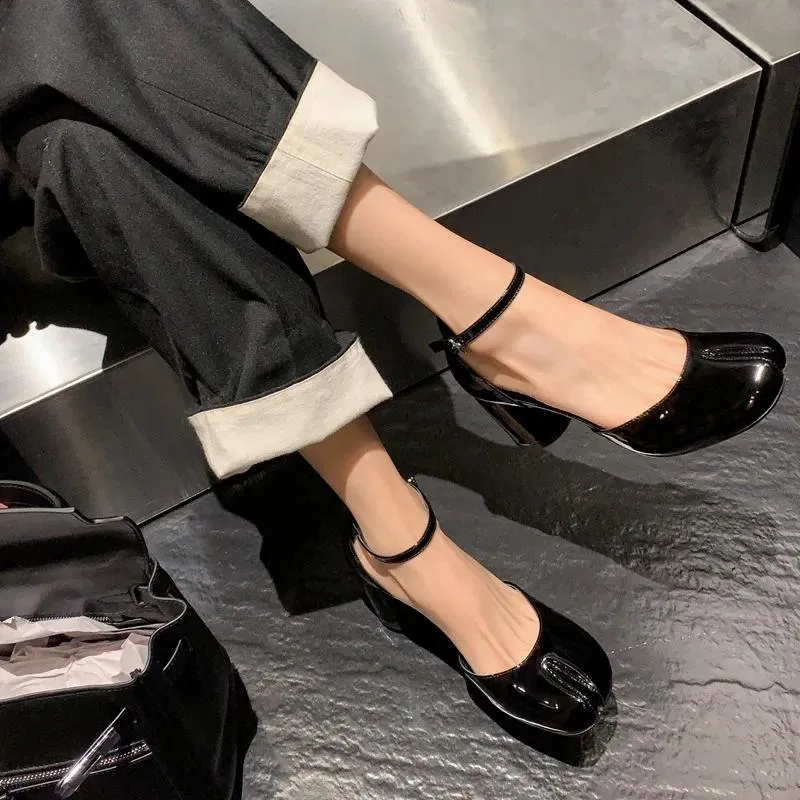Women's Split-Toe Tabi Style Chunky Heel Party Sandals with Ankle Strap - Elegant Design