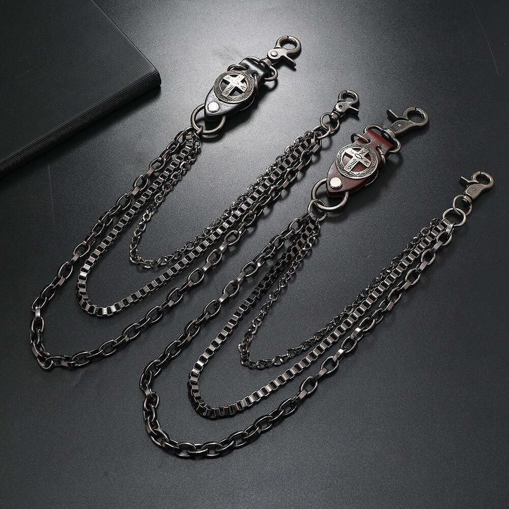 Punk style versatile metal jeans accessories, waist chain, cowhide cross, trendy men's and women's hip-hop pants chain