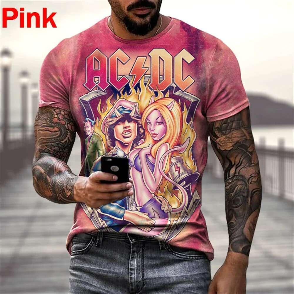 Men's and Women's Graphic Short Sleeve T-Shirt, College Hip Hop T-Shirts, 3D Casual T-Shirts, Rock Fashion, ACDC Music, Personality, New