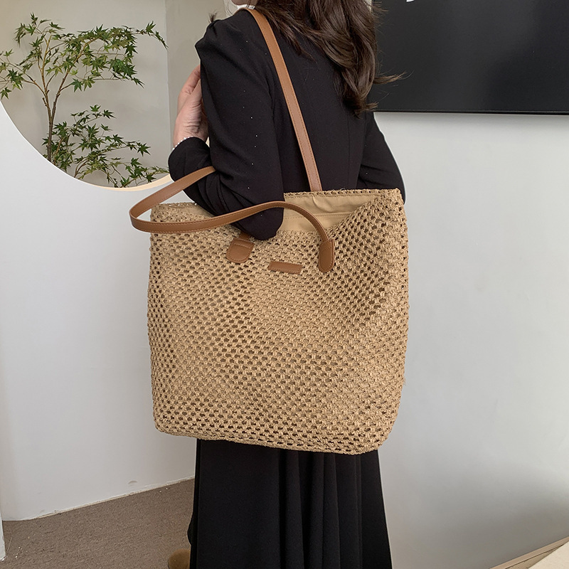 2025 new fashionable solid color stylish large capacity beach bag, summer grass woven shoulder bag #swissmilitary