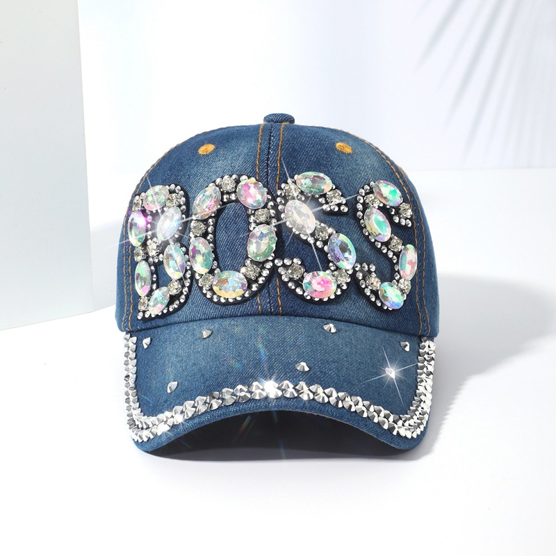 Japan and South Korea with diamonds baseball cap casual wild inlaid diamond duck tongue cap BOSS letters crown decoration cowboy sun hat sub