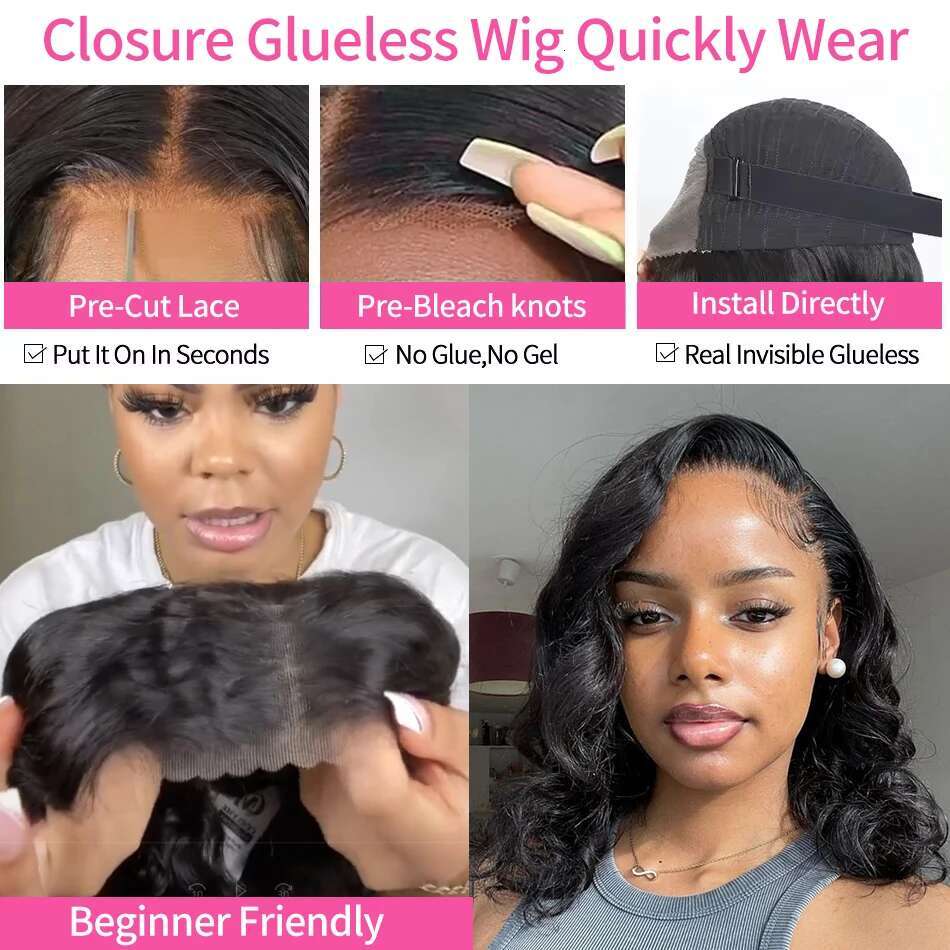 250 Density Body Wave Short Bob 13x4 13x6 Transparent Front Human Hair Wigs Brazilian 5x5 HD Lace Closure Wig For Women