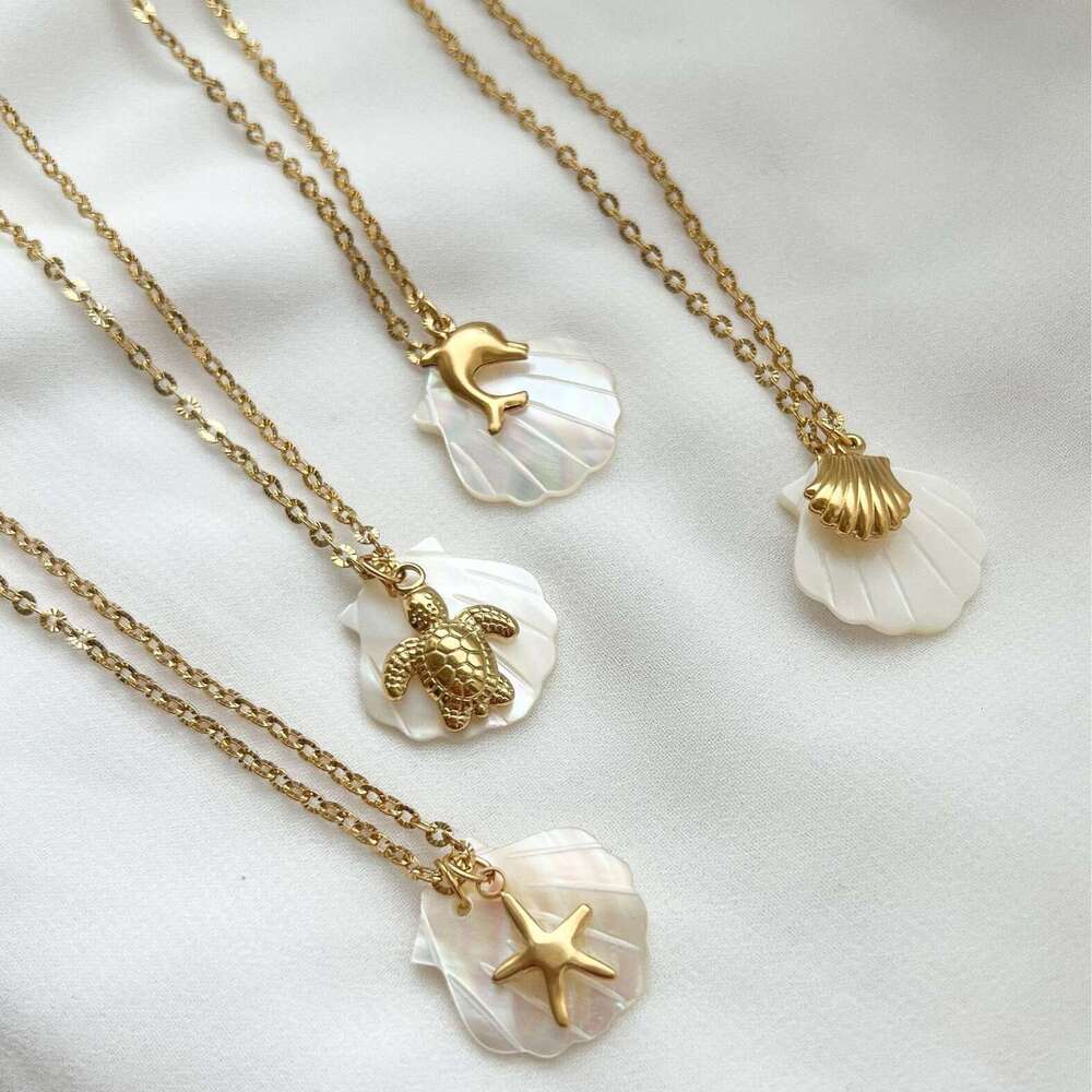Beach starfish summer style conch pendant, shell DIY necklace, stainless steel gold-plated color preservation