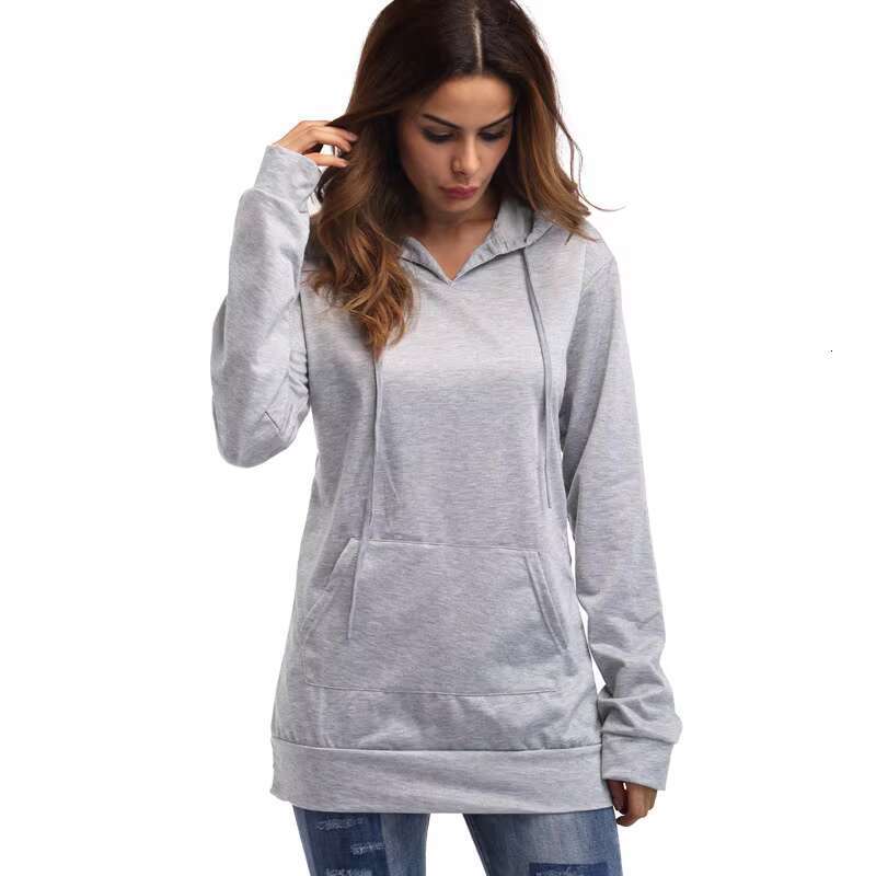 Fashion Plain Pockets Pullover Women Long Sleeve Hoodies Ladies Casual Hoodie