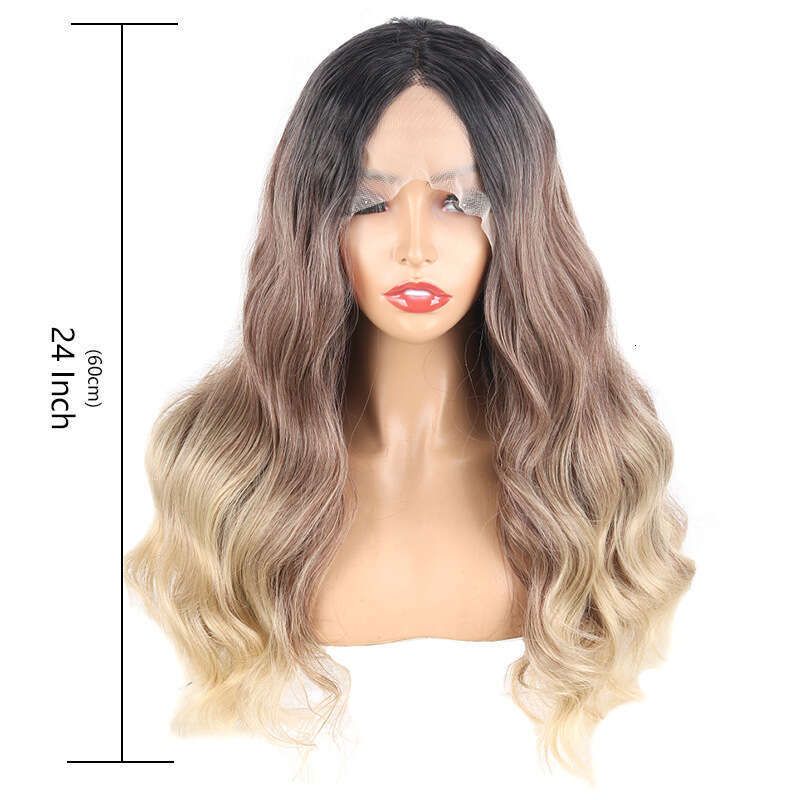 HD Front Lace Wig Women S Fashion Big Wave Front Lace Gradient Color Long Curled Hair Chemical Fiber Wig Headset Wigs