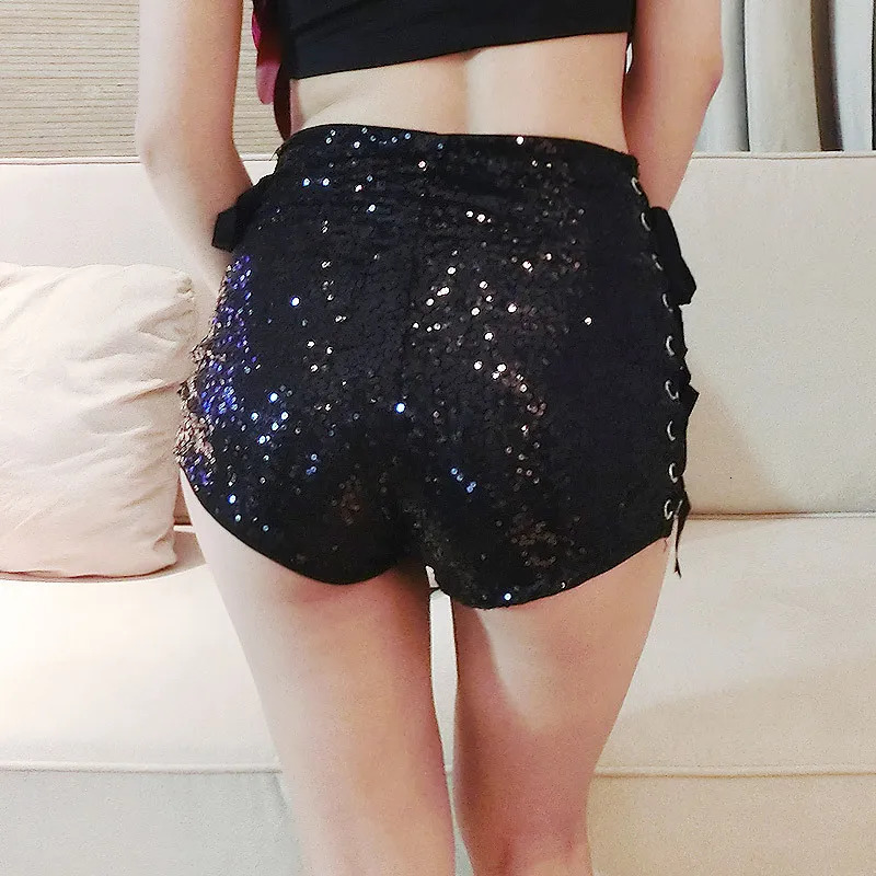 High Waist Sexy Sequined Bandage Shorts Dj Pole Dance Micro Shorts For Women 250227