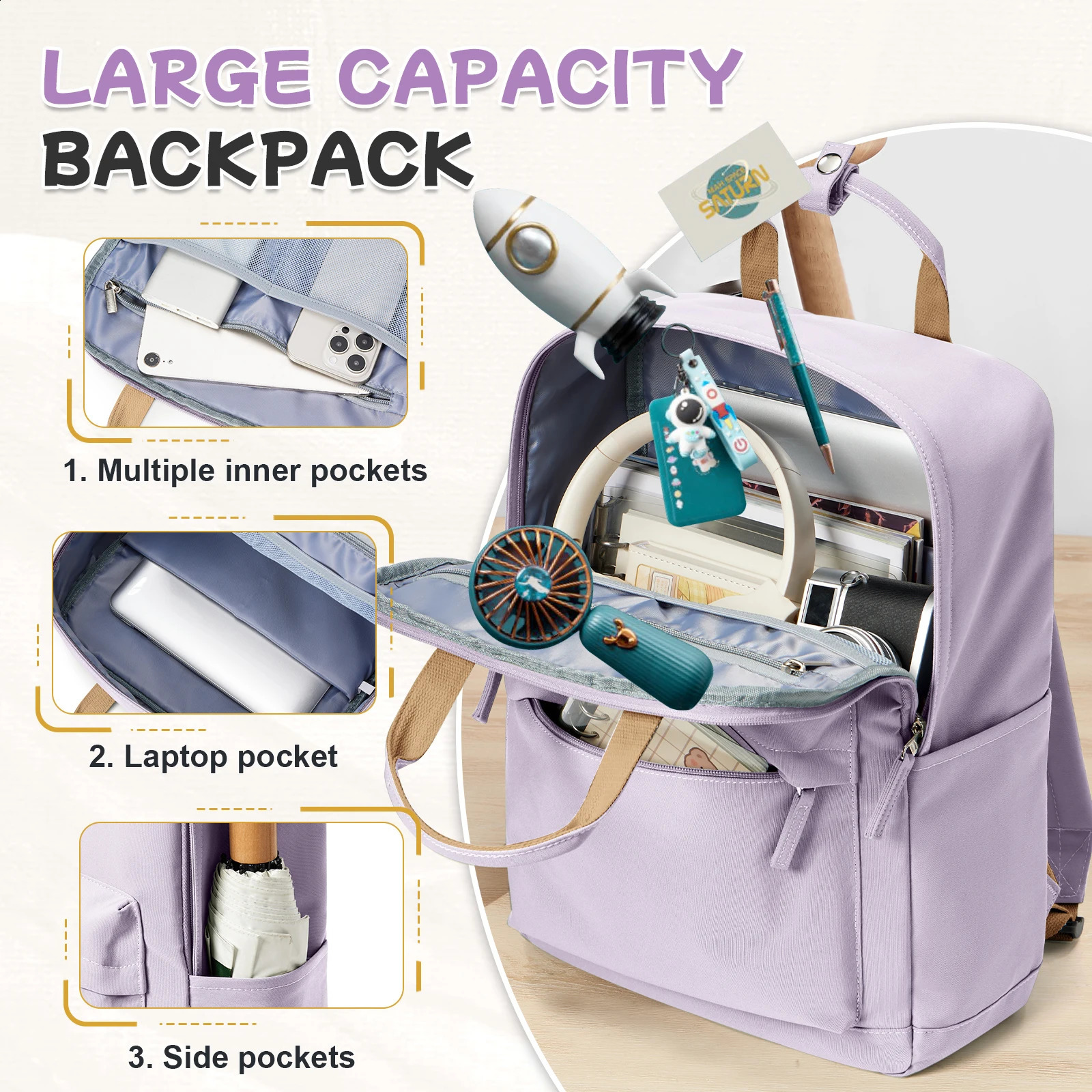 Ship from US Solid Color Bookbag Backpack for High School StudentWaterproof Large Capacity Bag Casual Daypack Backpacks 250304FBB
