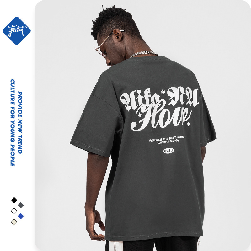 American Fashion Brand T-shirt Men's Short Sleeve Loose Oversize220g Street Hip Hop Couple Bottom Shirt
