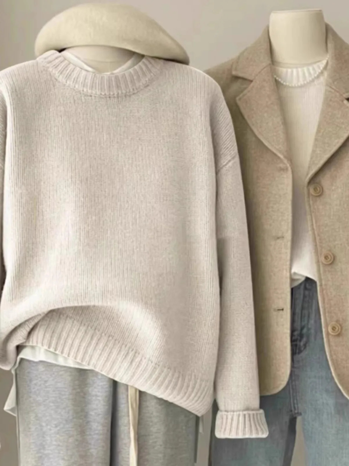 Soft waxy round neck 100 pure cashmere sweater womens loose sweater autumn and winter short base sweater 250227
