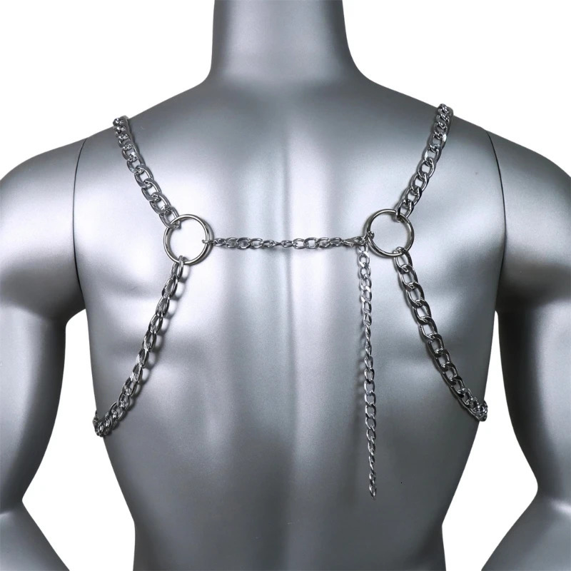 Mens Sexy Metal Body Chest Chain Jewelry Punk Harness Festival Accessories Party Club Hollow Out Necklace 250227