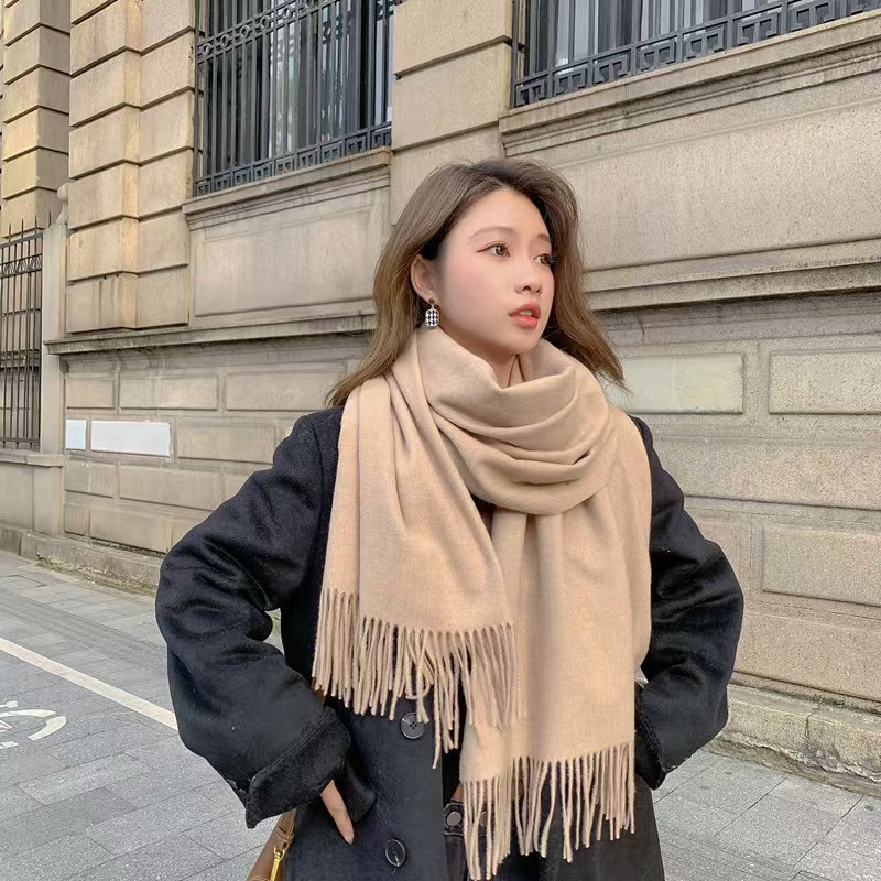 K013 Cashmere scarf women winter thick solid color wool scarf versatile Korean shawl men autumn and winter white scarf wholesale